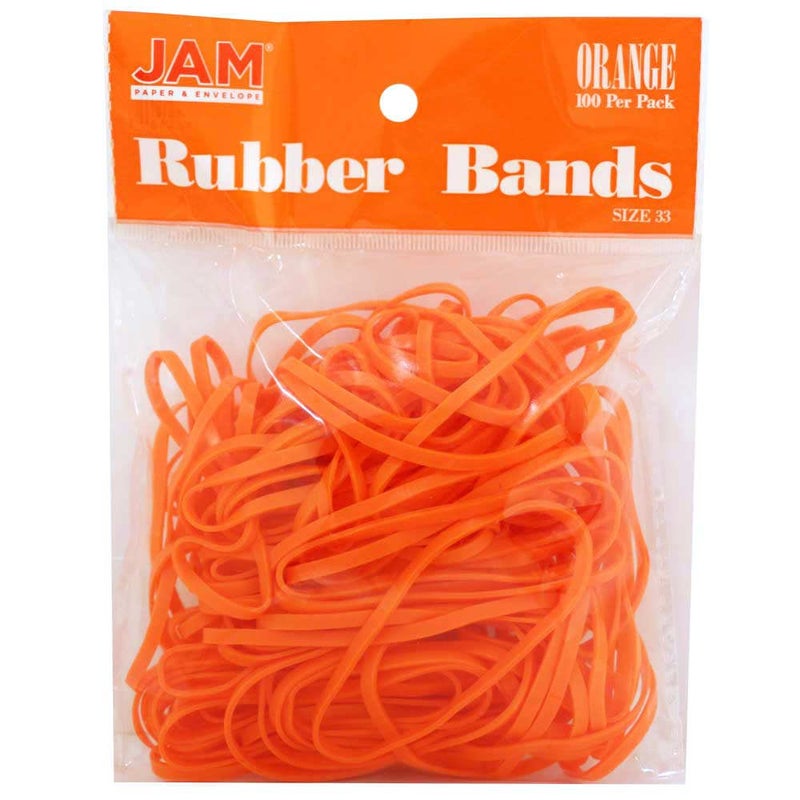 JAM Paper أشرطة مطاطية ملونة من JAM PAPER - الحجم 33 - أشرطة مطاطية برتقالية - 100/عبوة - Image 1